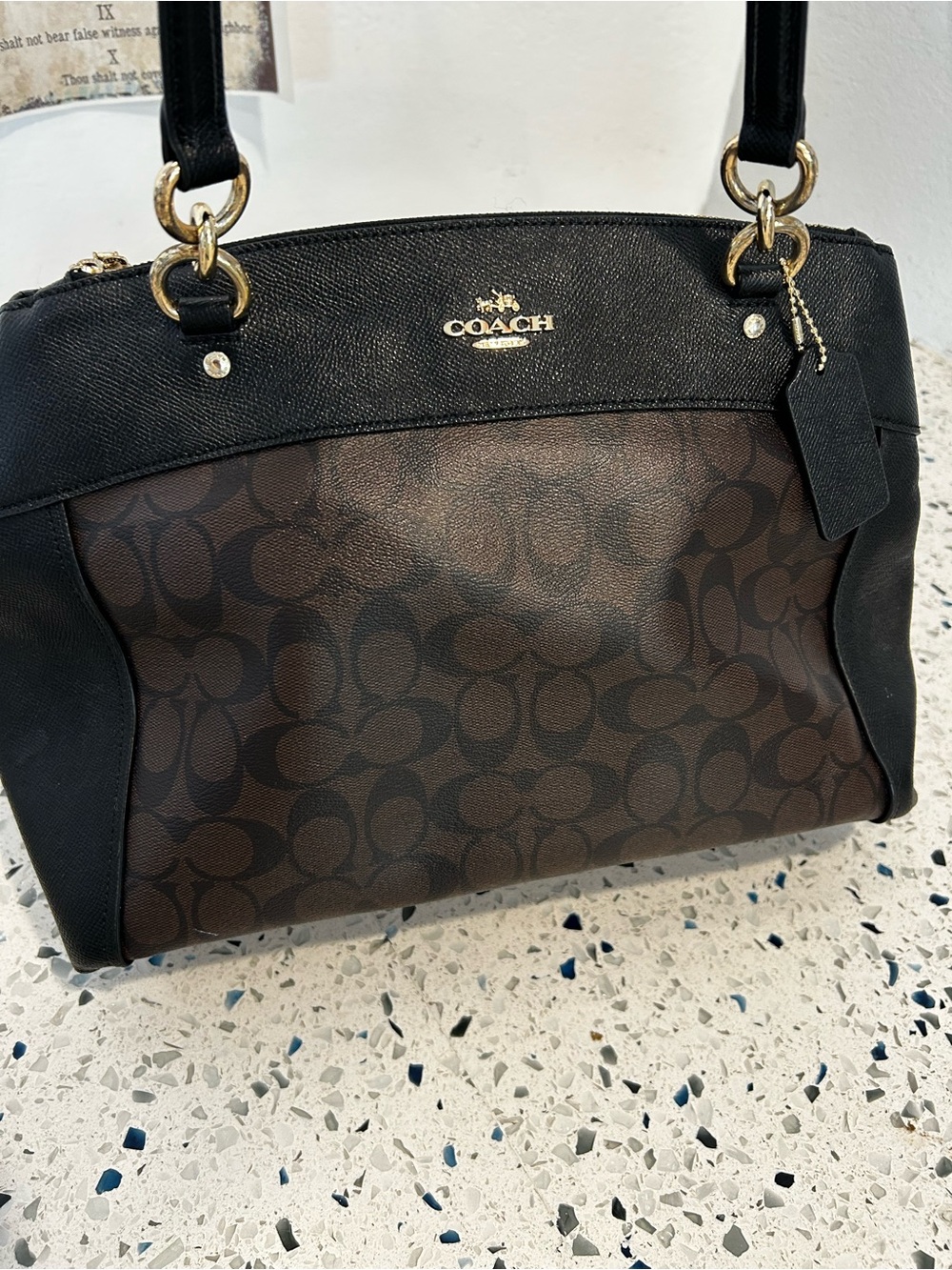 COACH Brooke Carryall in Signature Coated Canvas Leather Tote in Brown/Black